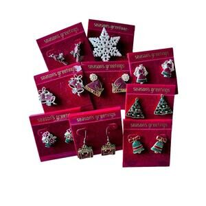 Seasons Greetings Christmas 11 Pieces 4 Clip-ons, 4 Pierced. 1 Brooch